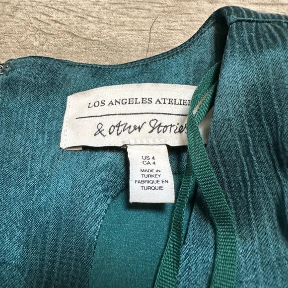 Dark Emerald Green Green & other stories Deep V-Neck Mini Dress in Size 4 - Picture 2 of 7